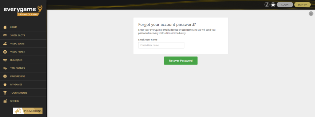 Every game Classic casino forgot password page