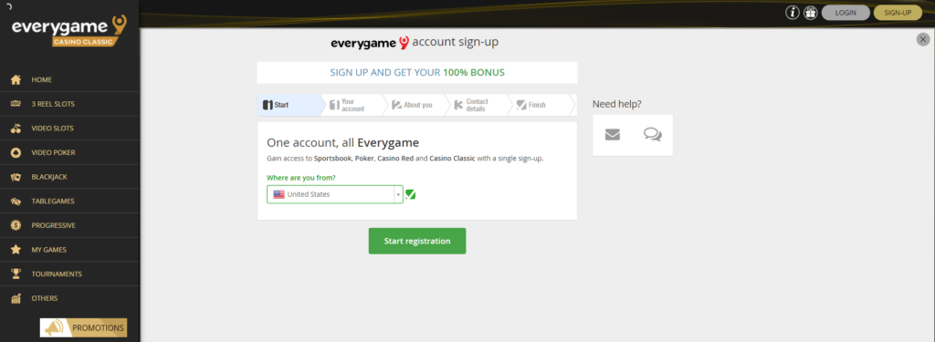 Every game Classic casino sign up page